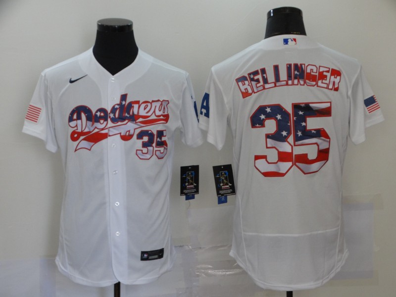Dodgers 35 Cody Bellinger White USA Flag Fashion Nike Cool Base 