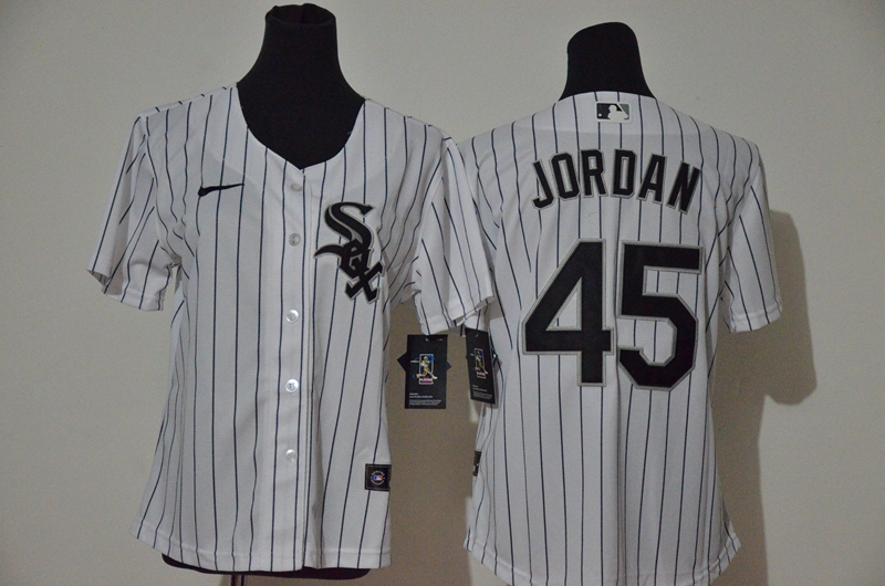 Women White Sox 45 Michael Jordan White Women 2020 Nike Cool Base Jersey