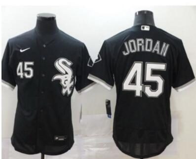 Men Nike White Sox 45 Michael Jordan Blak Cool Base Jersey