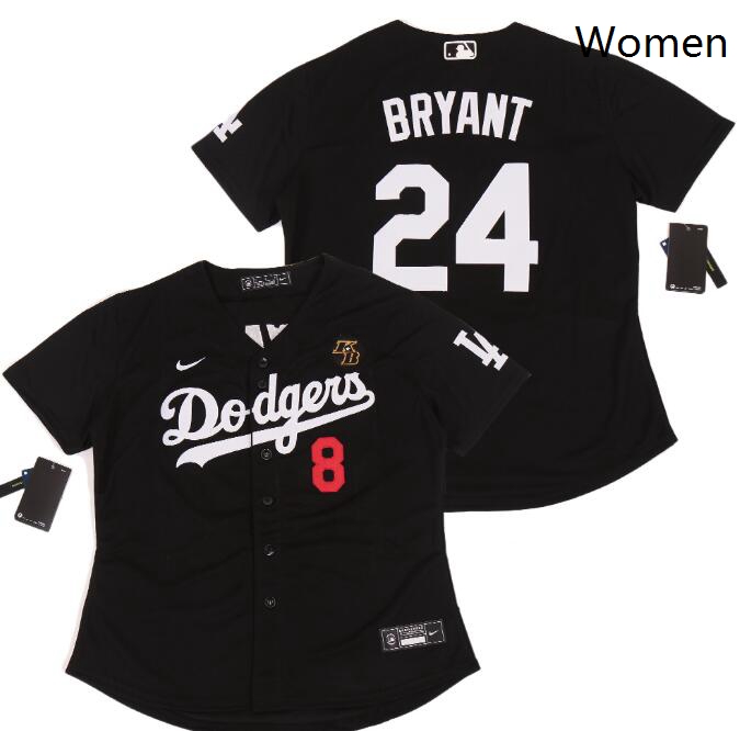 Women Dodgers Front 8 Back 24 Kobe Bryant Black Cool Base Stitched MLB Jersey