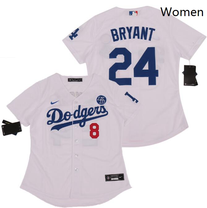 Women Dodgers Front 8 Back 24 Kobe Bryant White Cool Base Stitched MLB Jersey  II