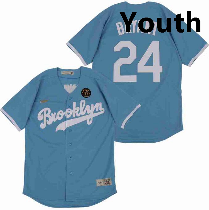 Youth Brooklyn 24 Kobe Bryant Light Blue Cool Base Stitched MLB Jersey