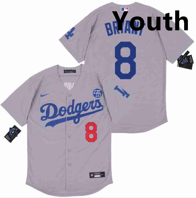 Youth Dodgers 8 Kobe Bryant Grey Cool Base Stitched MLB Jersey
