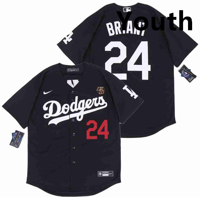 Youth Dodgers 24 Kobe Bryant Black Cool Base Stitched MLB Jersey