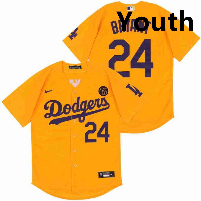 Youth Dodgers 24 Kobe Bryant Yellow Cool Base Stitched MLB Jersey