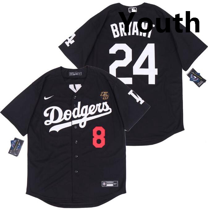 Youth Dodgers Front 8 Back 24 Kobe Bryant Black Cool Base Stitched MLB Jersey