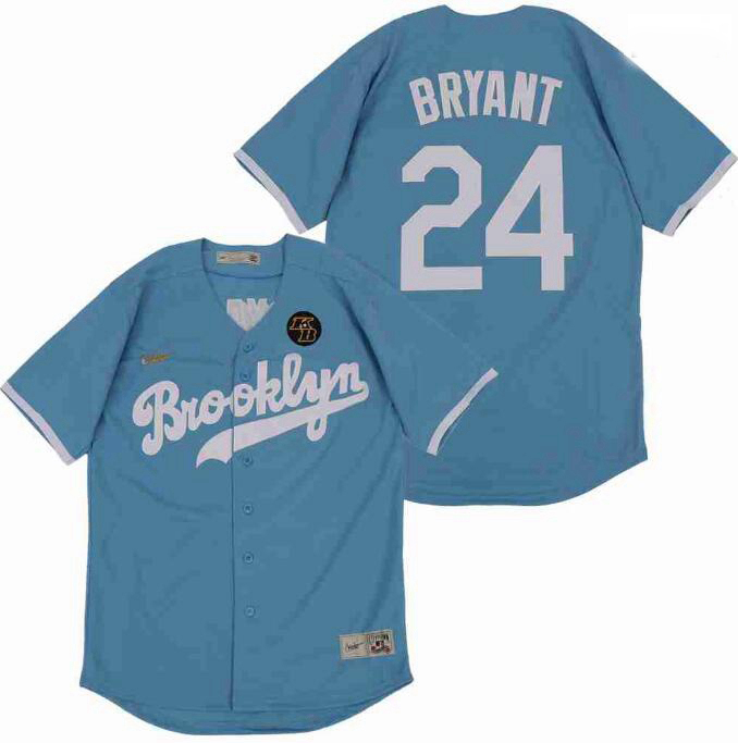 Men Brooklyn 24 Kobe Bryant Light Blue Cool Base Stitched MLB Jersey