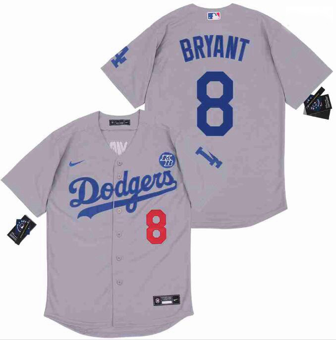 Men Dodgers 8 Kobe Bryant Grey Cool Base Stitched MLB Jersey