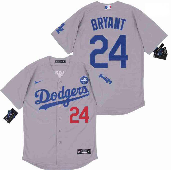 Men Dodgers 24 Kobe Bryant Grey Cool Base Stitched MLB Jersey