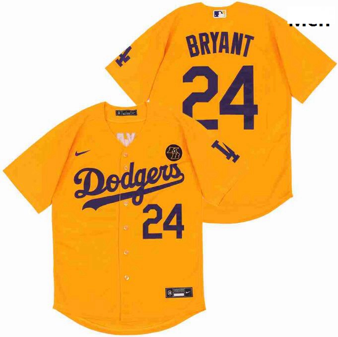 Men Dodgers 24 Kobe Bryant Yellow Cool Base Stitched MLB Jersey