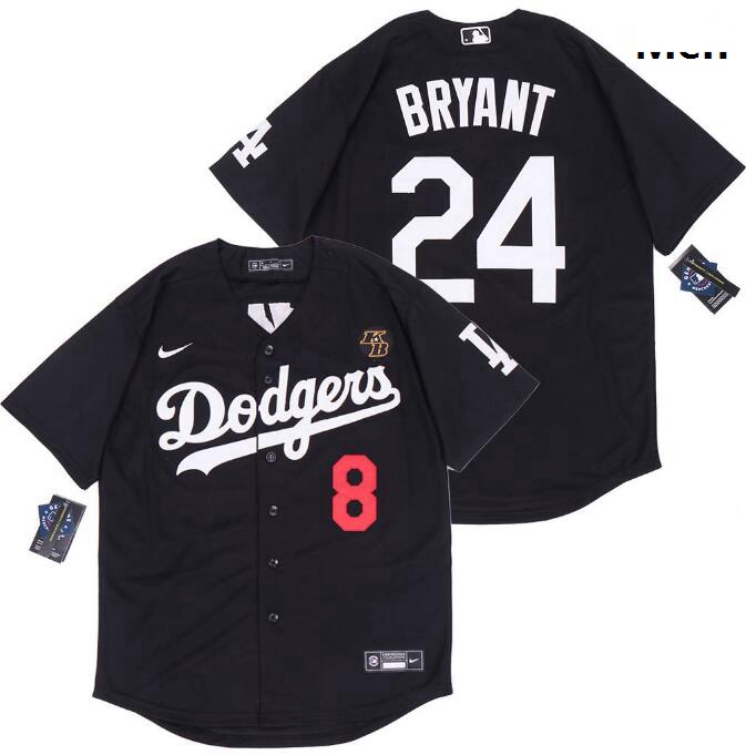 Men Dodgers Front 8 Back 24 Kobe Bryant Black Cool Base Stitched MLB Jersey