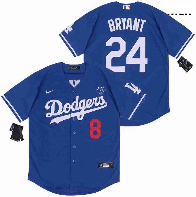 Men Dodgers Front 8 Back 24 Kobe Bryant Blue Cool Base Stitched 