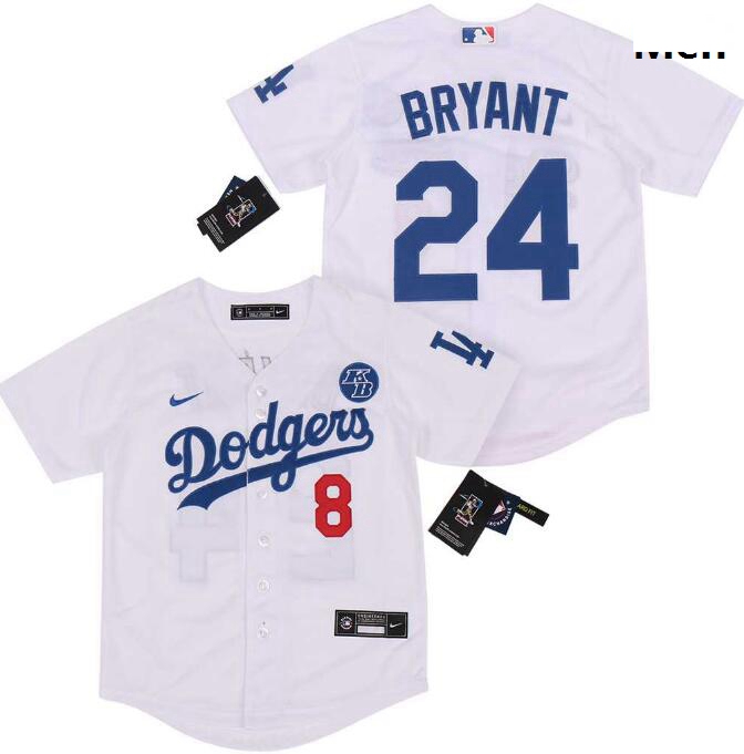 Men Dodgers Front 8 Back 24 Kobe Bryant White Cool Base Stitched MLB Jersey