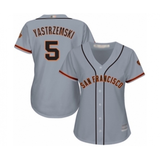 Women's San Francisco Giants #5 Mike Yastrzemski Authentic Grey Road Cool Base Baseball Player Jerse