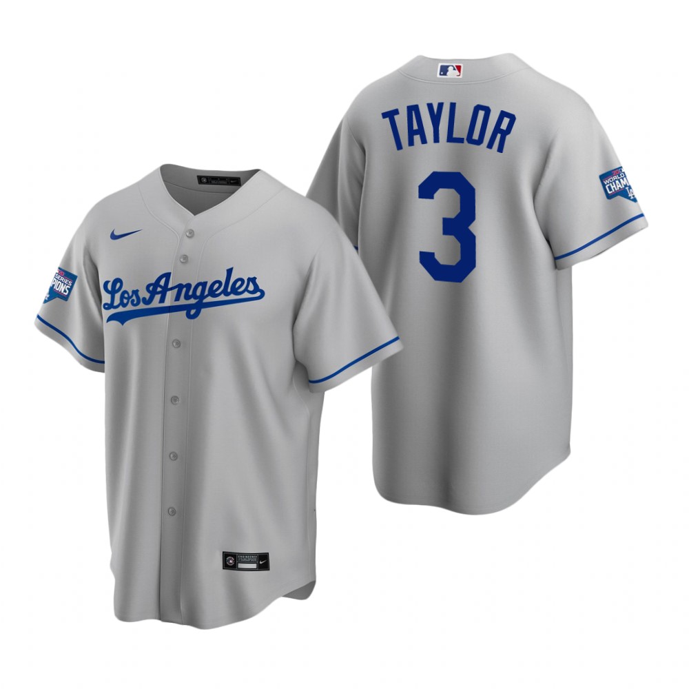 Youth Los Angeles Dodgers 3 Chris Taylor Gray 2020 World Series Champions Road Replica Jersey