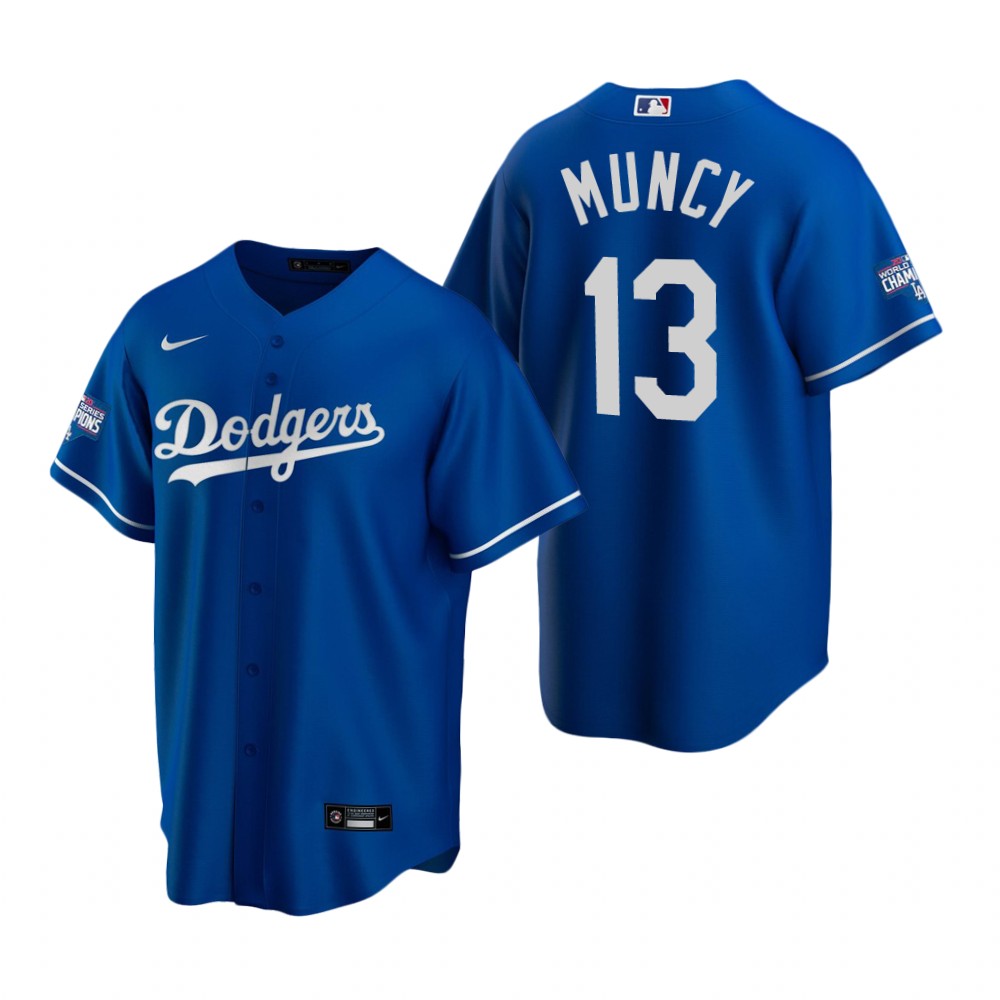Youth Los Angeles Dodgers 13 Max Muncy Royal 2020 World Series Champions Replica Jersey