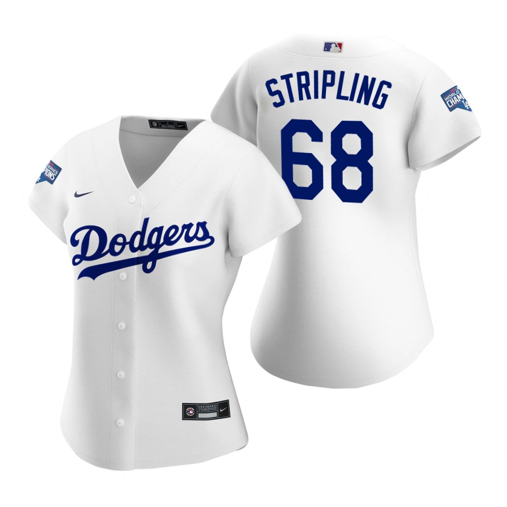 Women Los Angeles 68 Los Angeles Dodgers Ross Stripling White 2020 World Series Champions Replica Je
