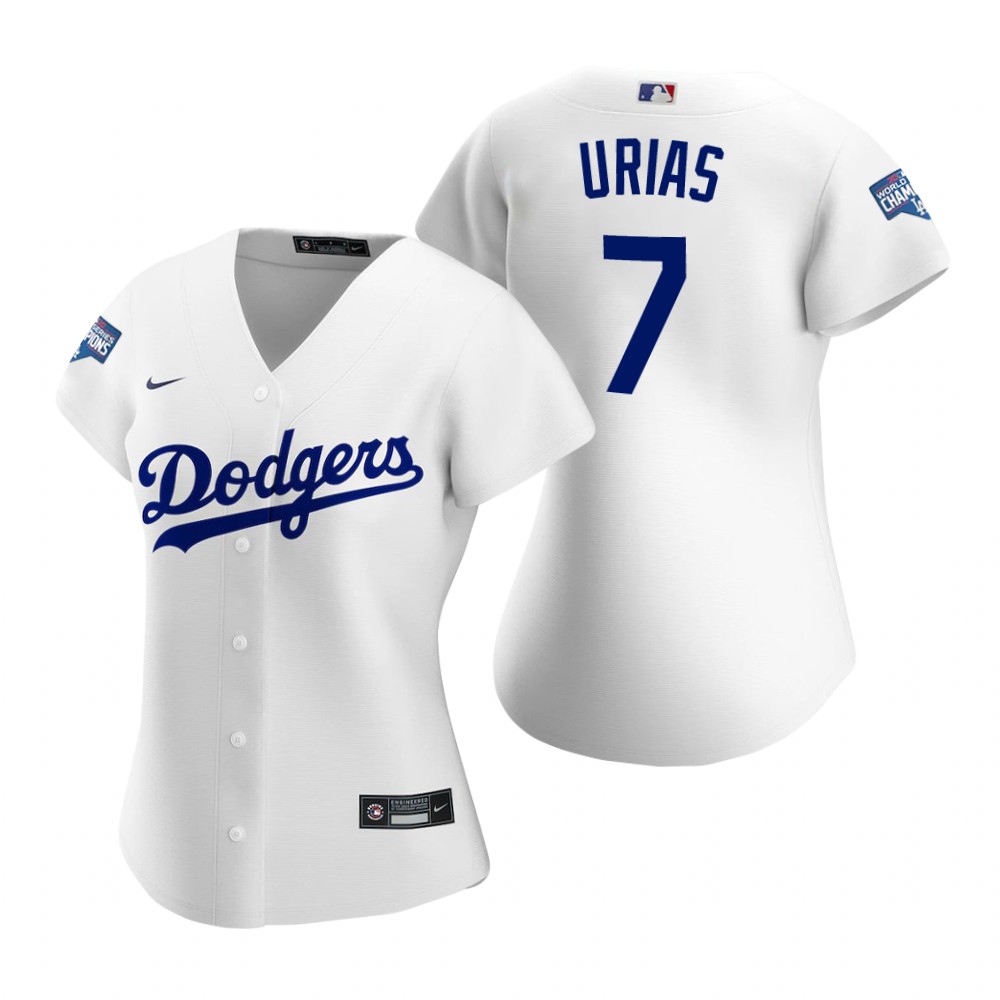 Women Los Angeles Dodgers 7 Julio Urias White 2020 World Series 