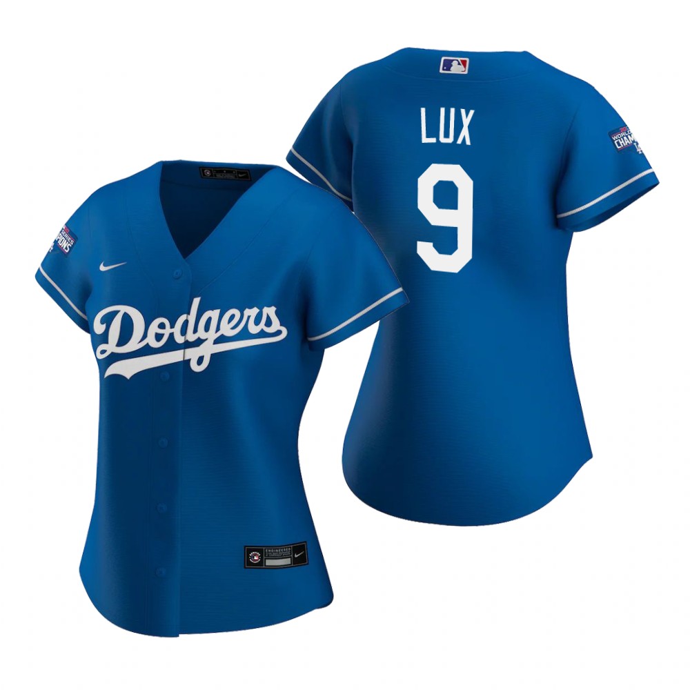 Women Los Angeles Dodgers 9 Gavin Lux Royal 2020 World Series Ch