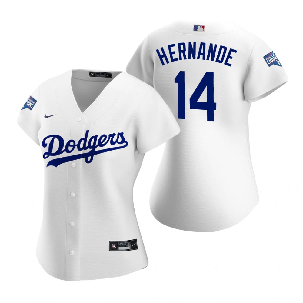 Women Los Angeles Dodgers 14 Enrique Hernandez White 2020 World 