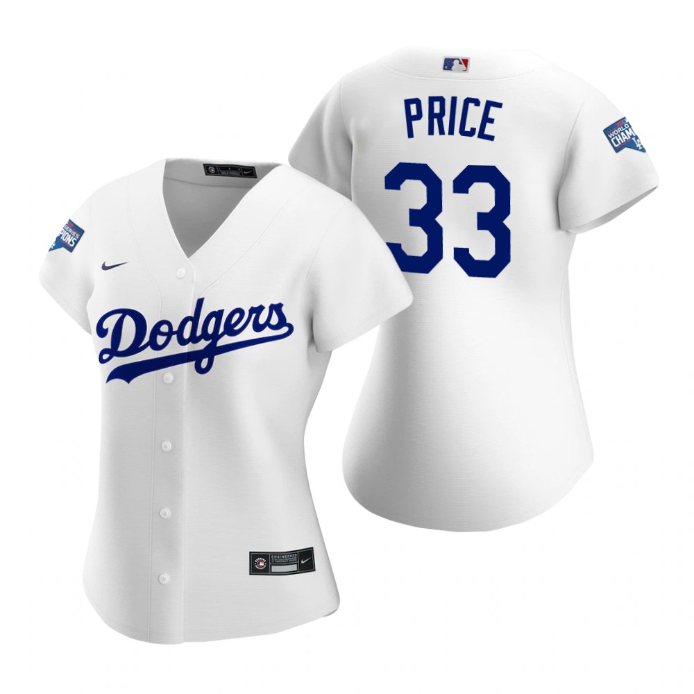 Women Los Angeles Dodgers 33 David Price White 2020 World Series