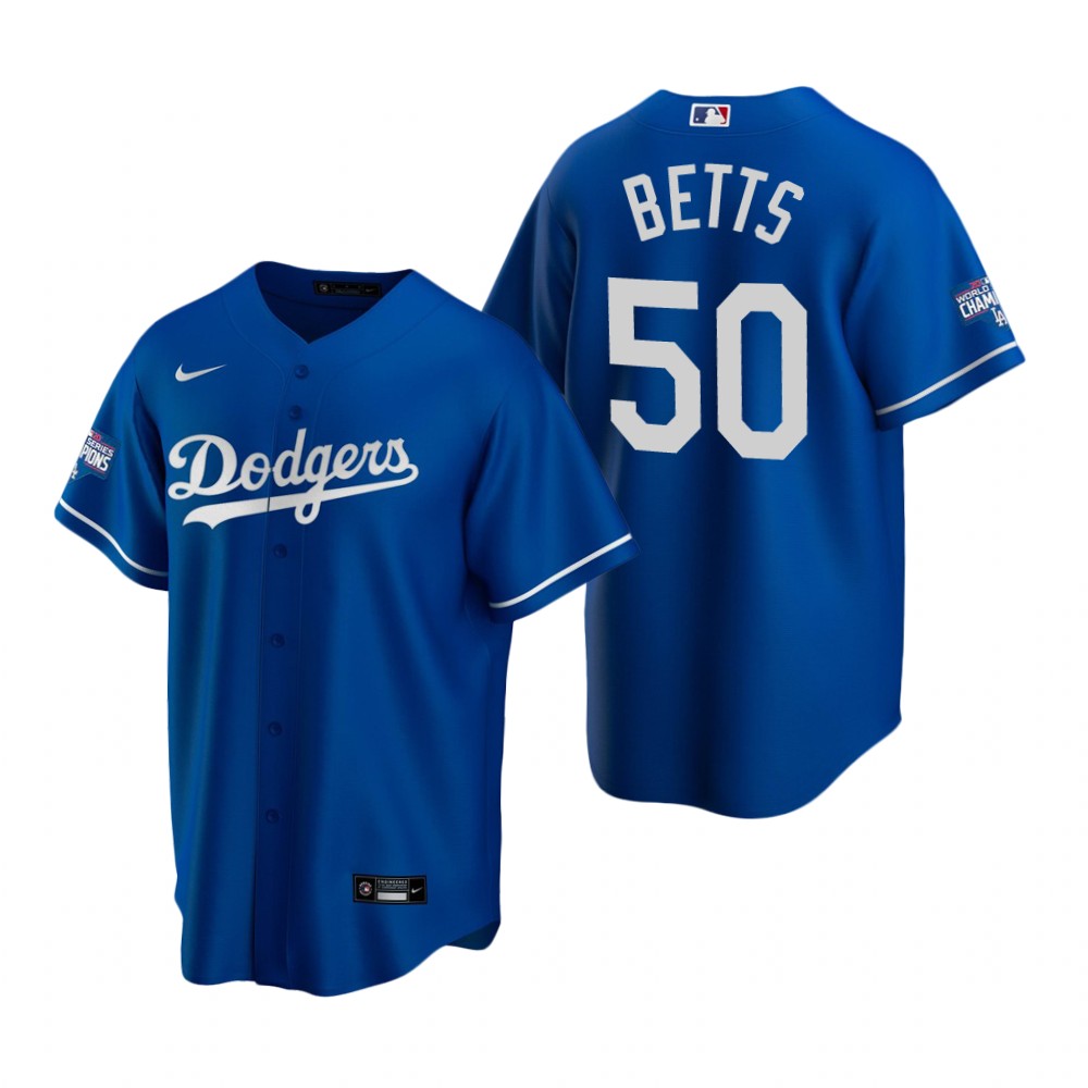 Youth Los Angeles Dodgers 50 Mookie Betts Royal 2020 World Serie