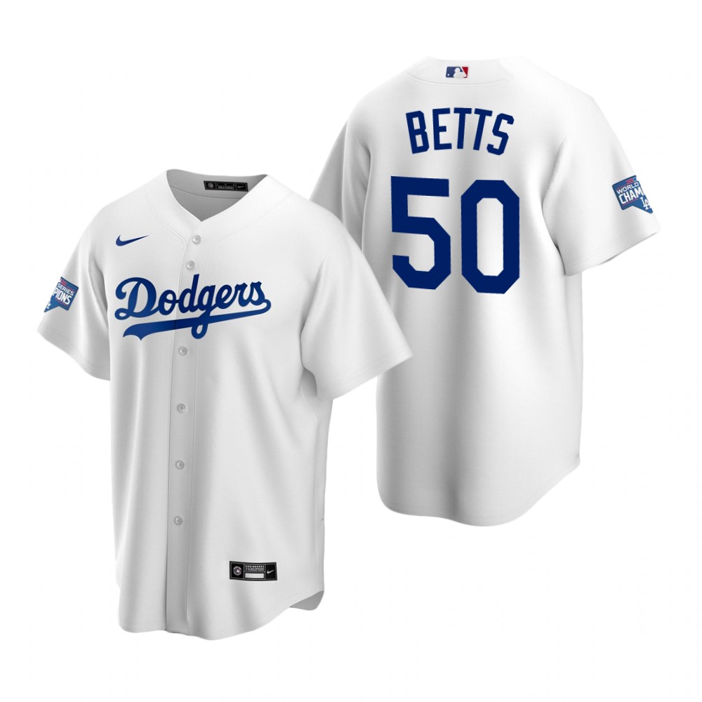 Youth Los Angeles Dodgers 50 Mookie Betts White 2020 World Serie