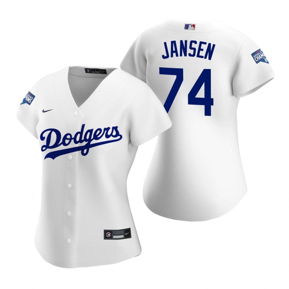 Women Los Angeles Dodgers 74 Kenley Jansen White 2020 World Seri