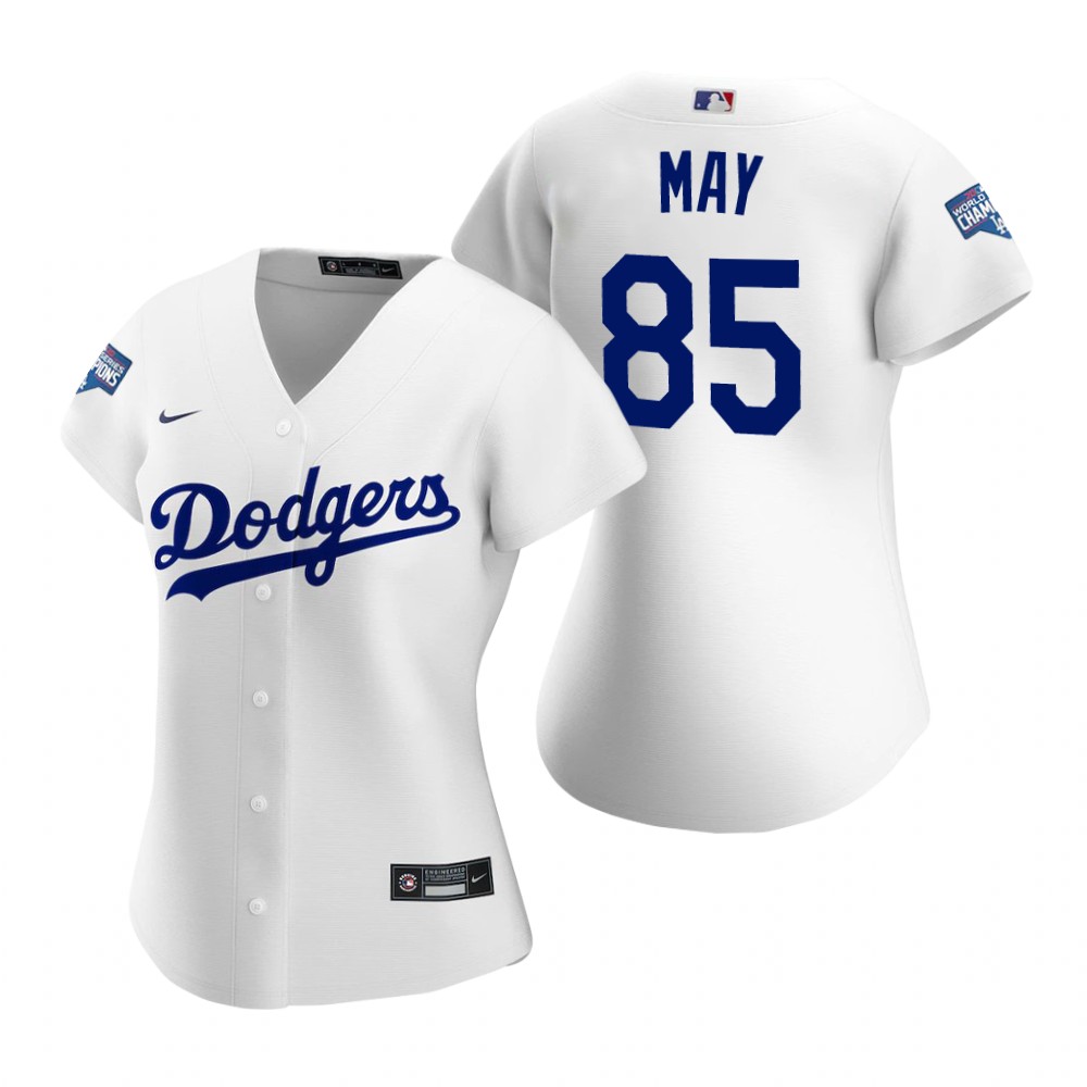 Women Los Angeles Dodgers 85 Dustin May White 2020 World Series Champions Replica Jersey