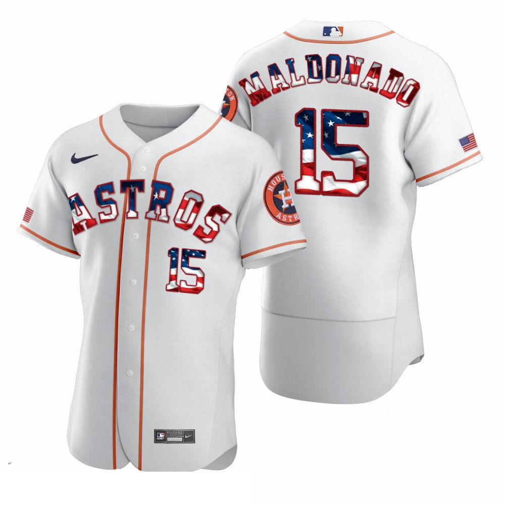 Men Houston Astros 15 Carlos Beltran Men Nike White Fluttering USA Flag Limited Edition Flex Base ML