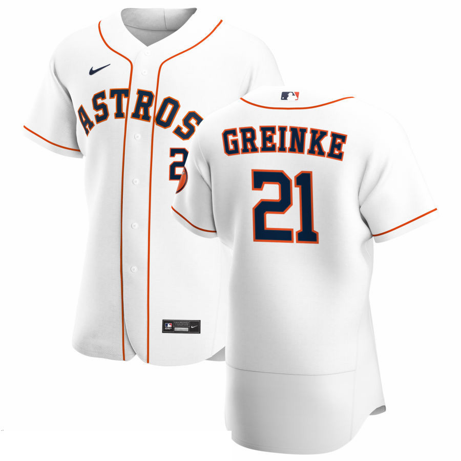 Men Houston Astros 21 Zack Greinke Men Nike White Home 2020 Flex