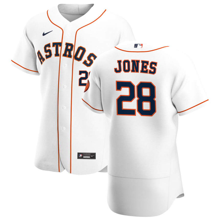 Men Houston Astros 28 Taylor Jones Men Nike White Home 2020 Flex