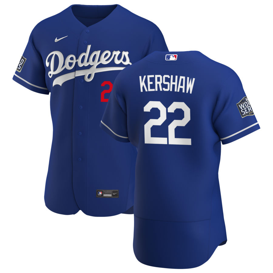 Men Los Angeles Dodgers 22 Clayton Kershaw Men Nike Royal Alternate 2020 World Series Bound Flex Bas