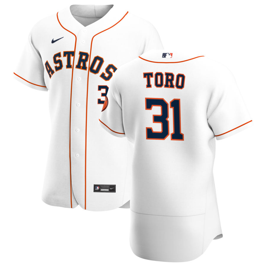 Men Houston Astros 31 Abraham Toro Men Nike White Home 2020 Flex