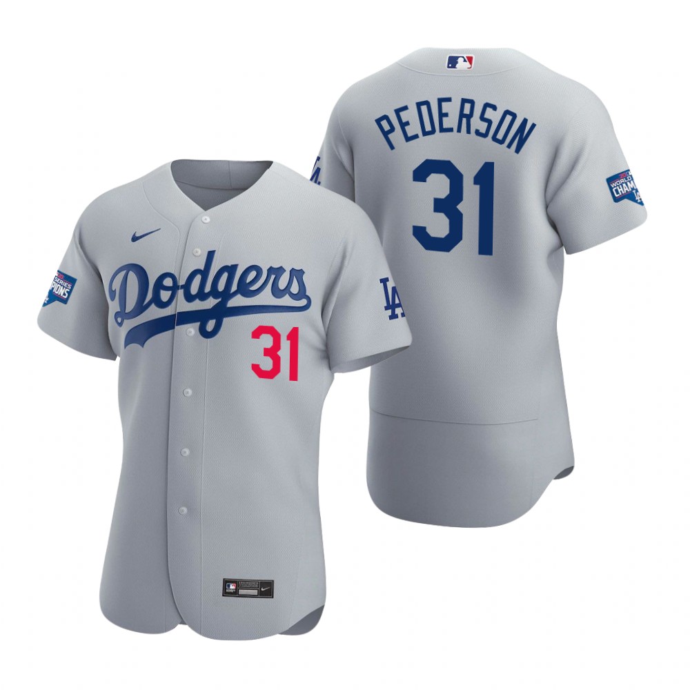 Men Los Angeles Dodgers 31 Joc Pederson Gray 2020 World Series C