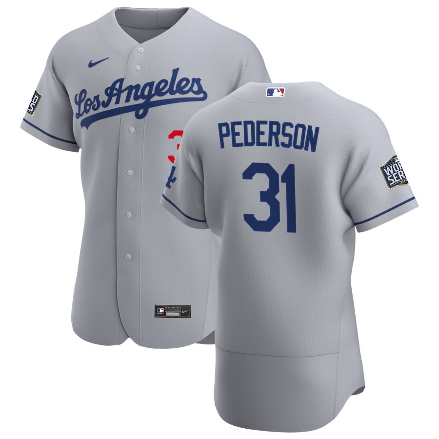 Men Los Angeles Dodgers 31 Joc Pederson Men Nike Gray Road 2020 World Series Bound Flex Base Team ML