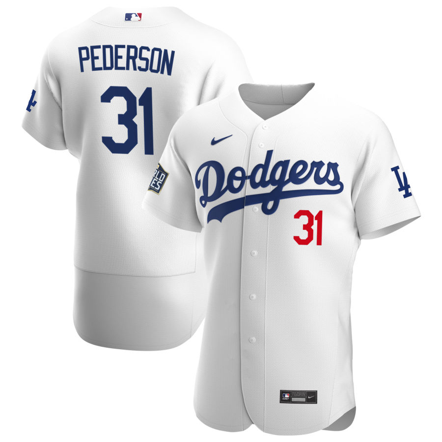 Men Los Angeles Dodgers 31 Joc Pederson Men Nike White Home 2020 World Series Bound Flex Base Player