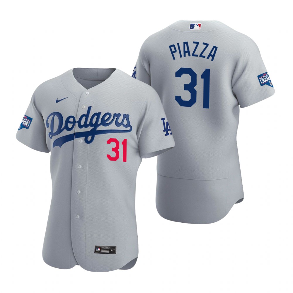 Men Los Angeles Dodgers 31 Mike Piazza Gray 2020 World Series Ch