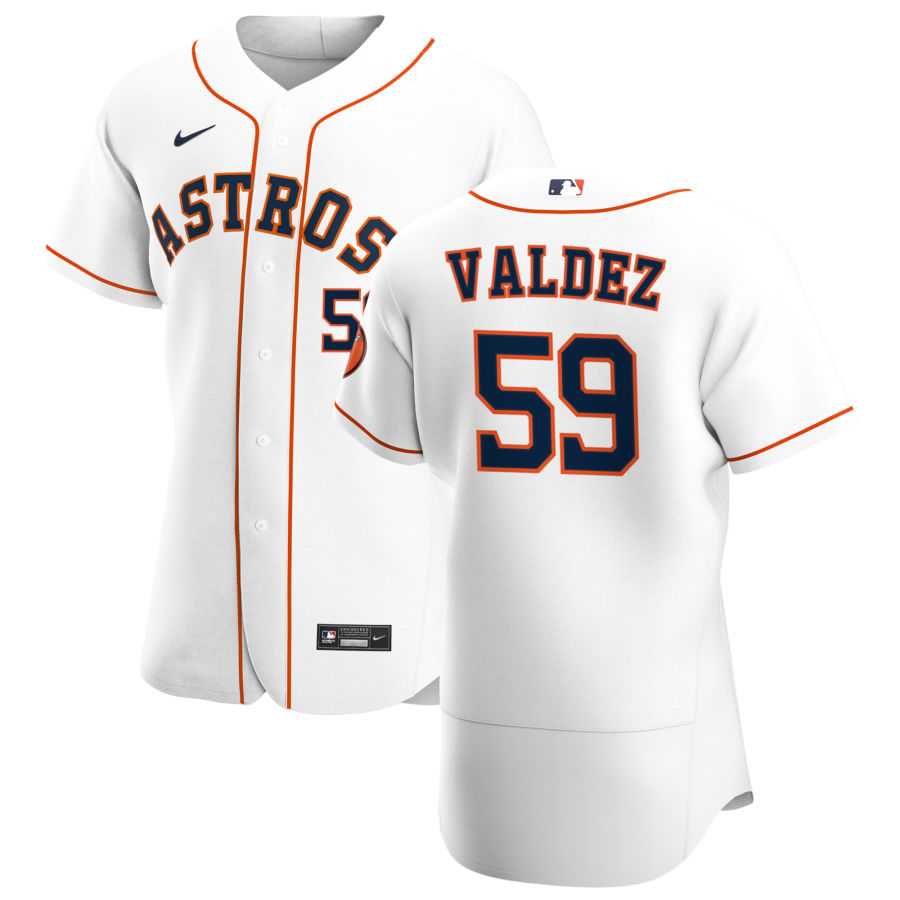 Men Houston Astros 59 Framber Valdez Men Nike White Home 2020 Fl