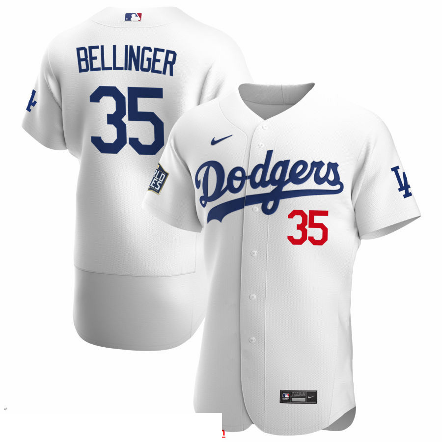 Men Los Angeles Dodgers 35 Cody Bellinger Men Nike White Home 2020 World Series Bound Flex Base Play