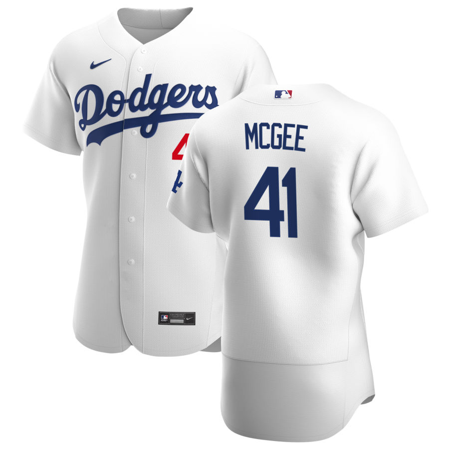 Men Los Angeles Dodgers 41 Jake McGee Men Nike White Home 2020 Flex Base Player MLB Jersey