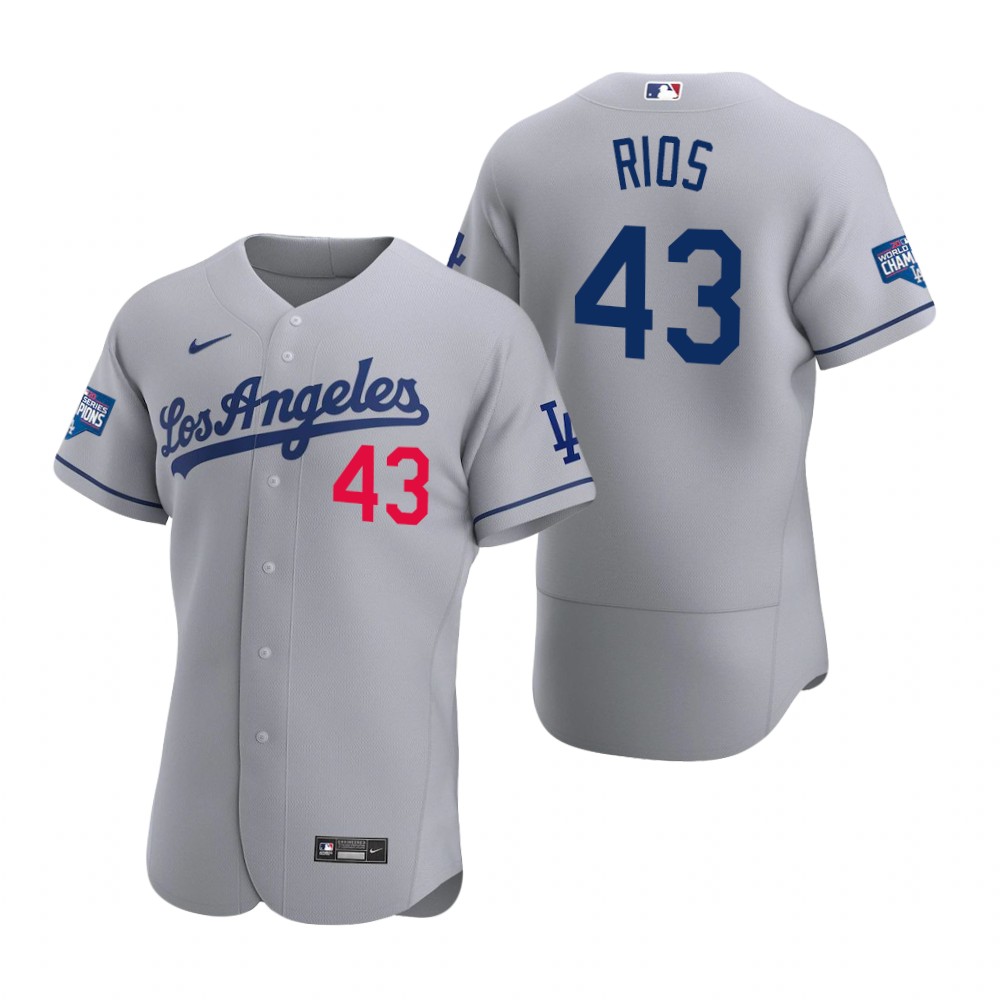 Men Los Angeles Dodgers 43 Edwin Rios Gray 2020 World Series Cha