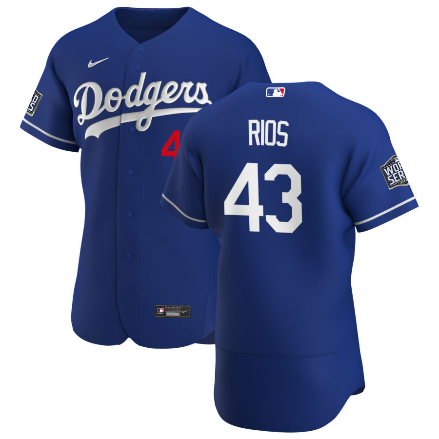 Men Los Angeles Dodgers 43 Edwin Rios Men Nike Royal Alternate 2020 World Series Bound Flex Base Pla