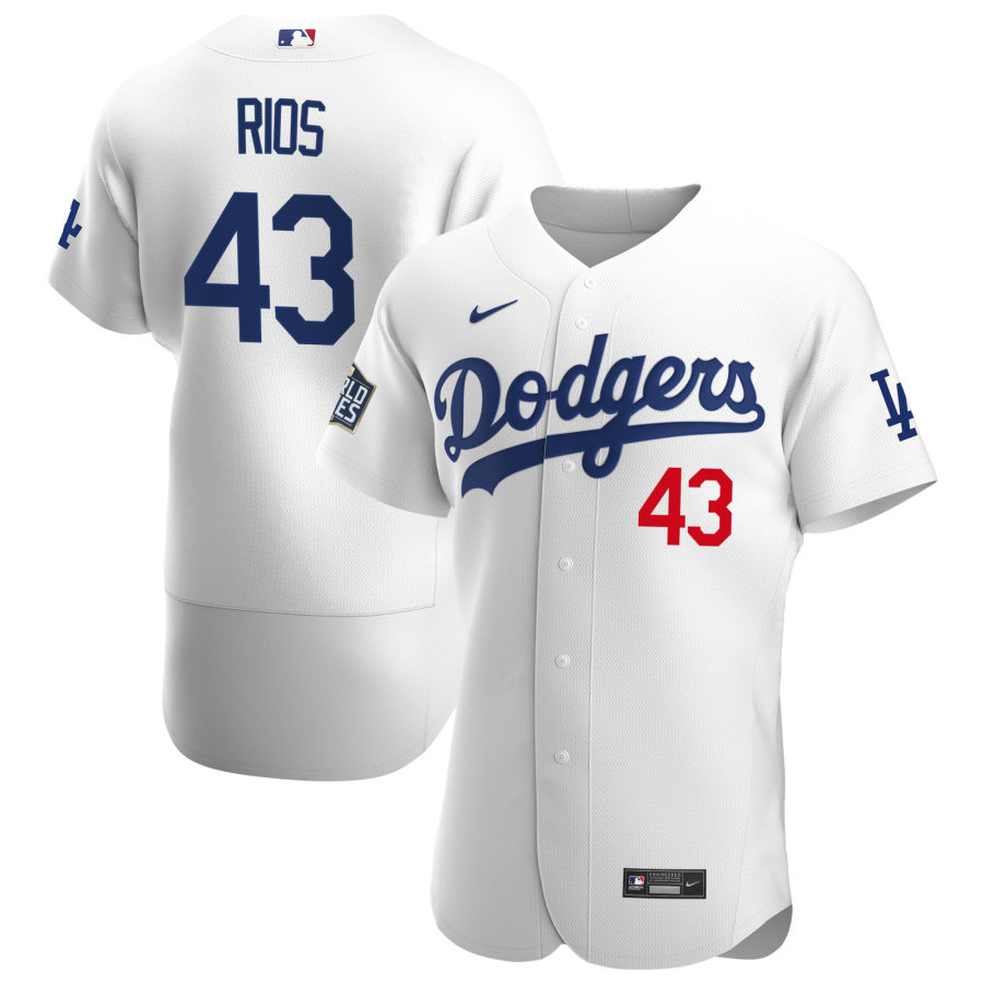 Men Los Angeles Dodgers 43 Edwin Rios Men Nike White Home 2020 World Series Bound Flex Base Player M