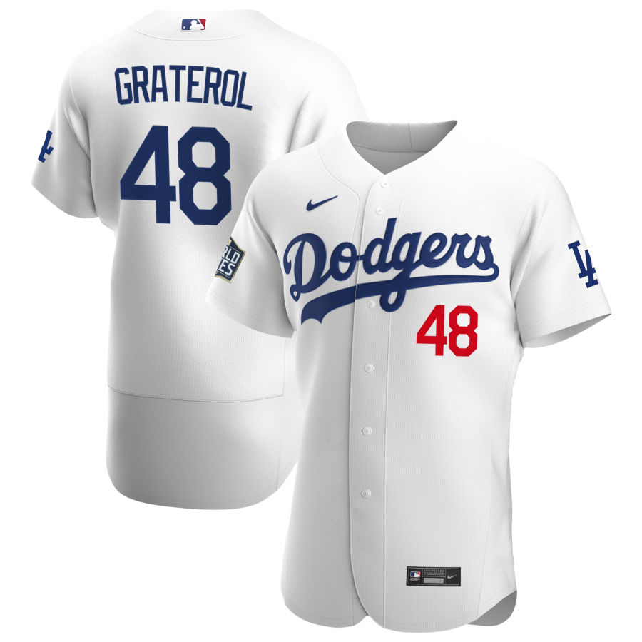 Men Los Angeles Dodgers 48 Brusdar Graterol Men Nike White Home 2020 World Series Bound Flex Base Pl