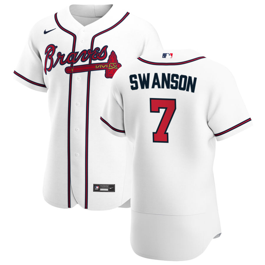 Men Atlanta Braves 7 Dansby Swanson Men Nike White Home 2020 Flex Base Player MLB Jersey