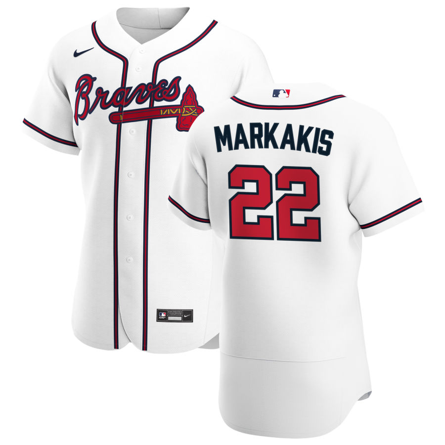 Men Atlanta Braves 22 Nick Markakis Men Nike White Home 2020 Flex Base Player MLB Jersey