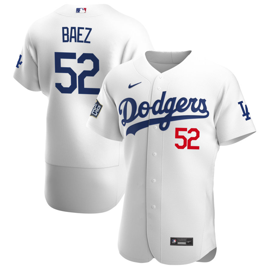 Men Los Angeles Dodgers 52 Pedro Baez Men Nike White Home 2020 World Series Bound Flex Base Player M