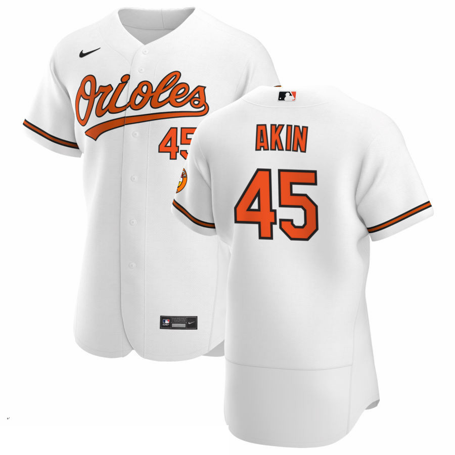 Men Baltimore Orioles 45 Keegan Akin Men Nike White Home 2020 Flex Base Player MLB Jersey