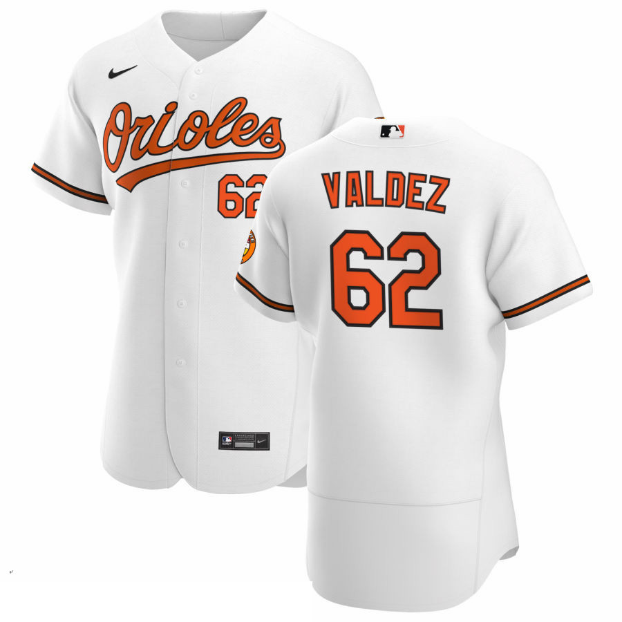 Men Baltimore Orioles 62 Cesar Valdez Men Nike White Home 2020 Flex Base Player MLB Jersey